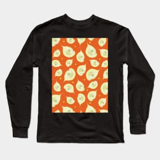 Delicate Flower Pattern Orange Background Long Sleeve T-Shirt